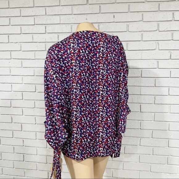 Derek Lam Silk Poppy Print Blouse Size 14 NWT – Raglan Tie‑Cuff Made in Italy - Picture 6 of 12